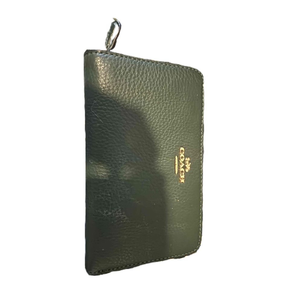 Coach Hunter Green Blue Leather Zipper Pull Zip-Around Wallet Size N/A